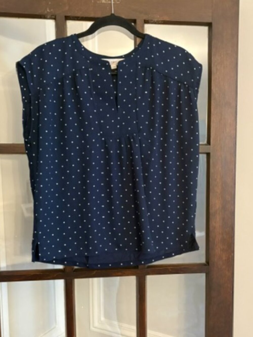 LOFT Navy Blue Polka-Dot Sleeveless Blouse, Size Small